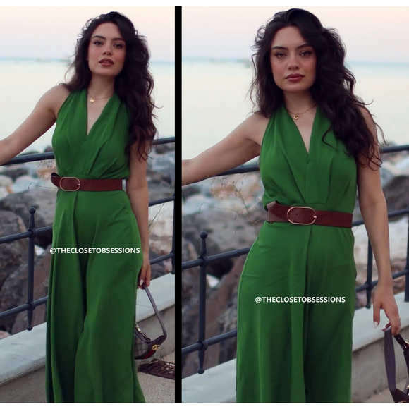 ZARA Blogger Fave Green V-Neck Long Dress NWT | Linen Blend Maxi - Picture 13 of 16